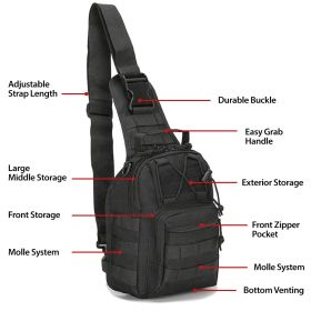 EDC Shoulder Bag - Tactical Chest Sling Bag (5 Liter) (Color: Army Green|Black|Jungle Camo|Khaki|Python Black)